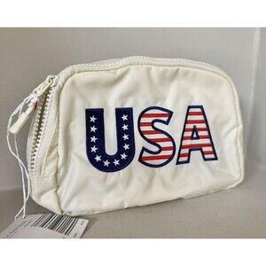 New USA Flag Embroidered fanny Pack, Red White Blue 3Pockets, Patriotic J
